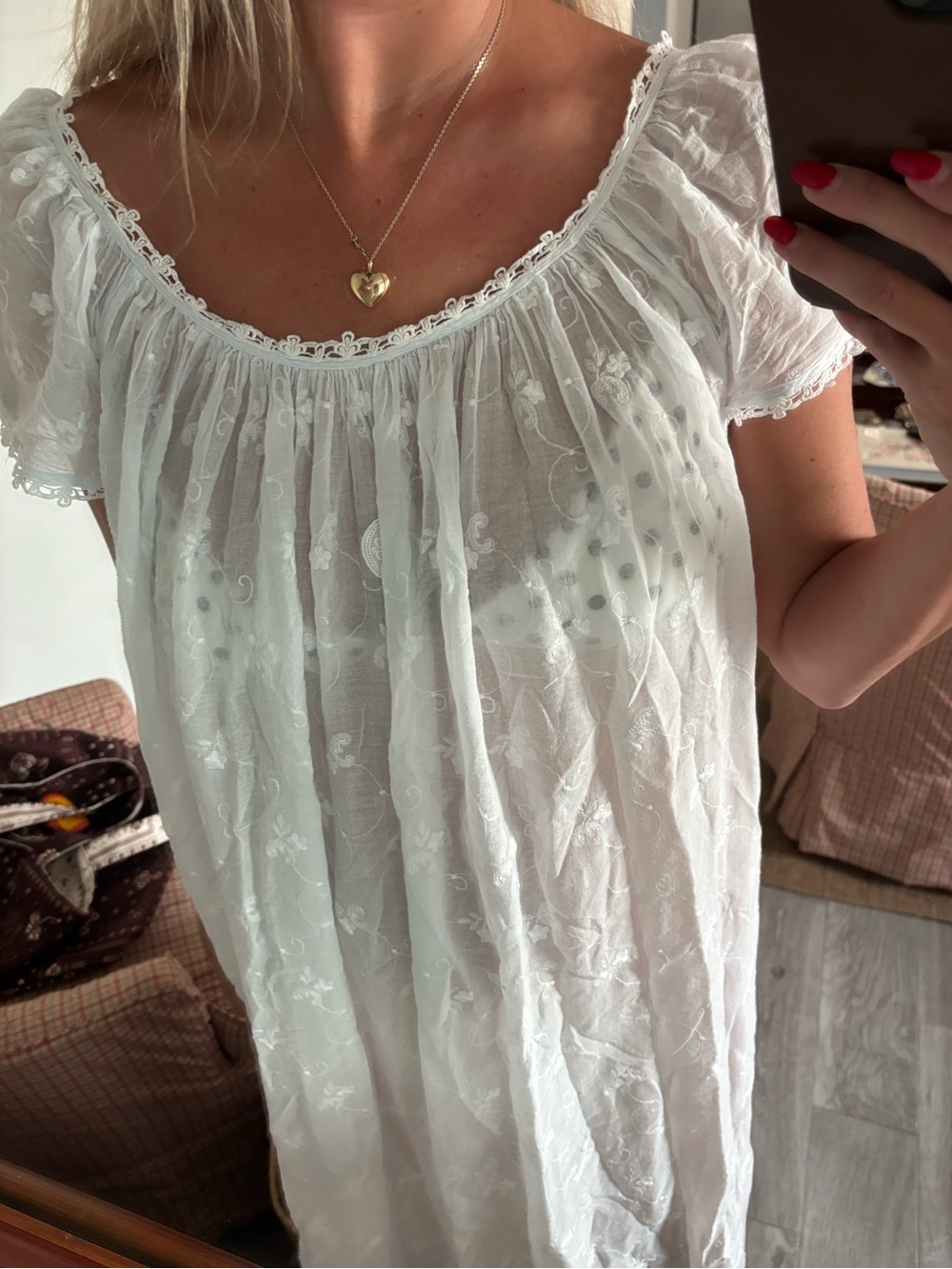 Vintage White Embroidered Midi Peasant Dress - Picture 4 of 9